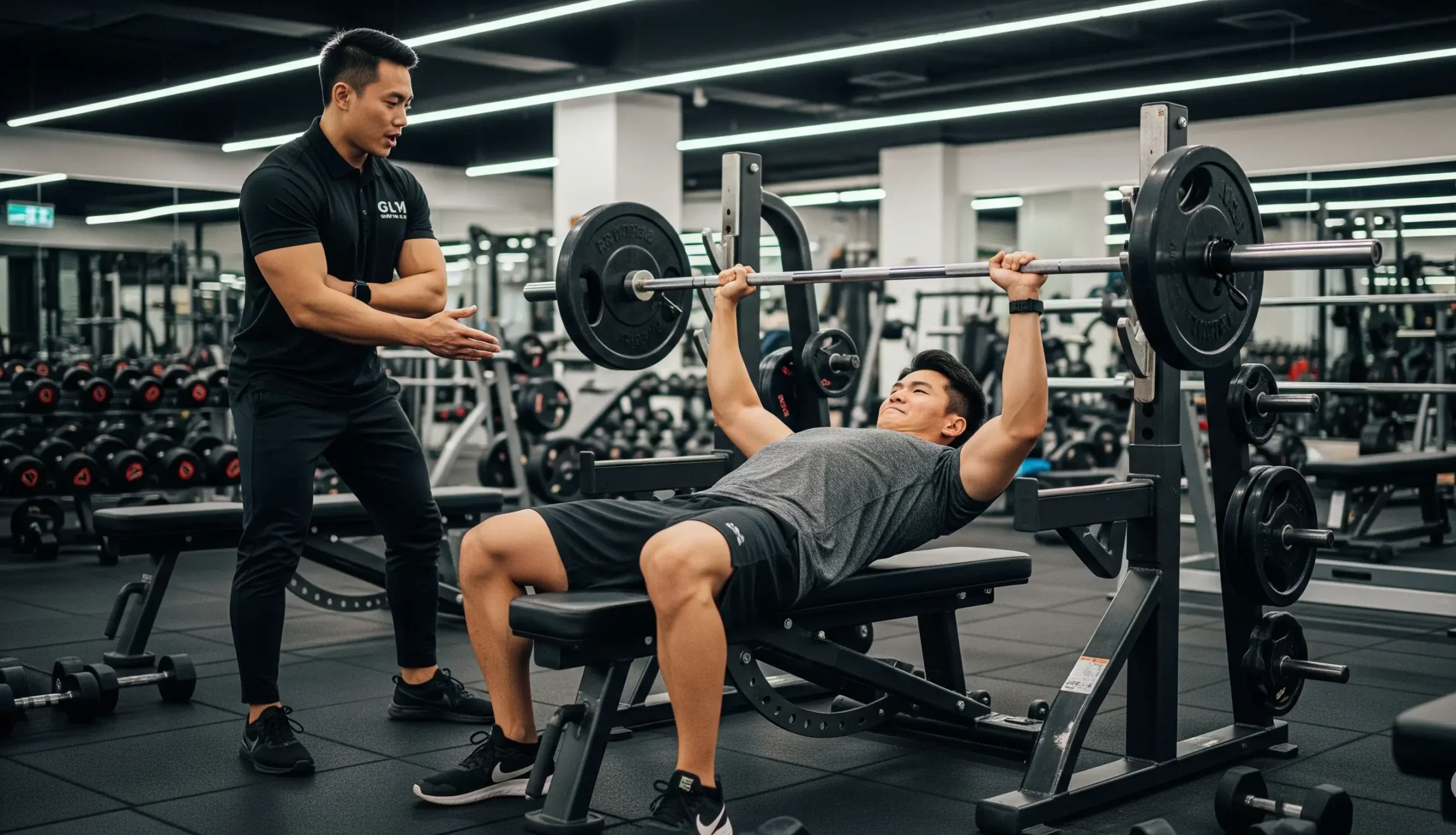 Man lifting weights in a gym demonstrating proper strength training technique for muscle building